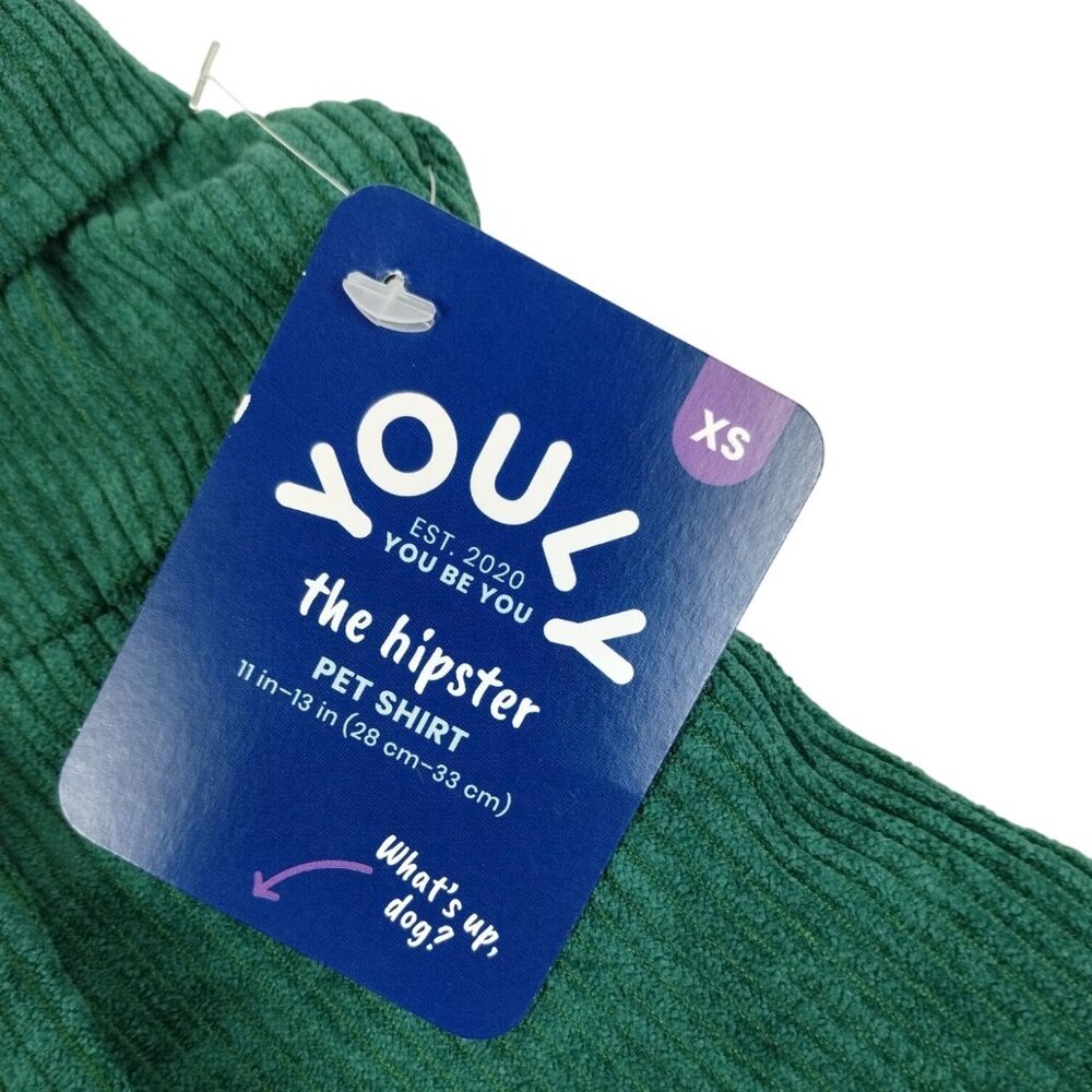 Youly Hipster Green Cordouroy Pet Shirt Dog Extra Small XS 11 inches - Picture 3 of 6